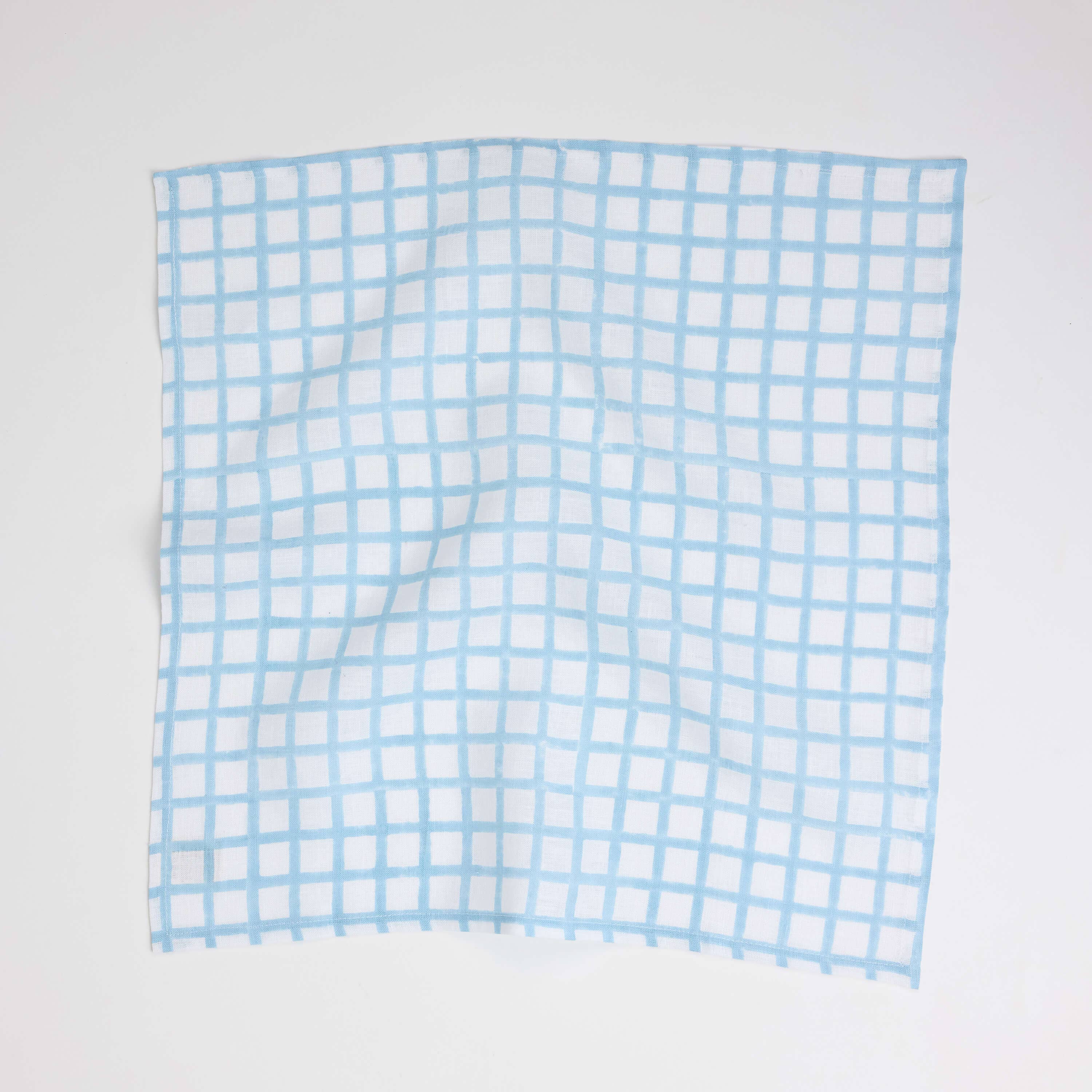 Hand Block Linen Napkin Set Graph Checks - Blue