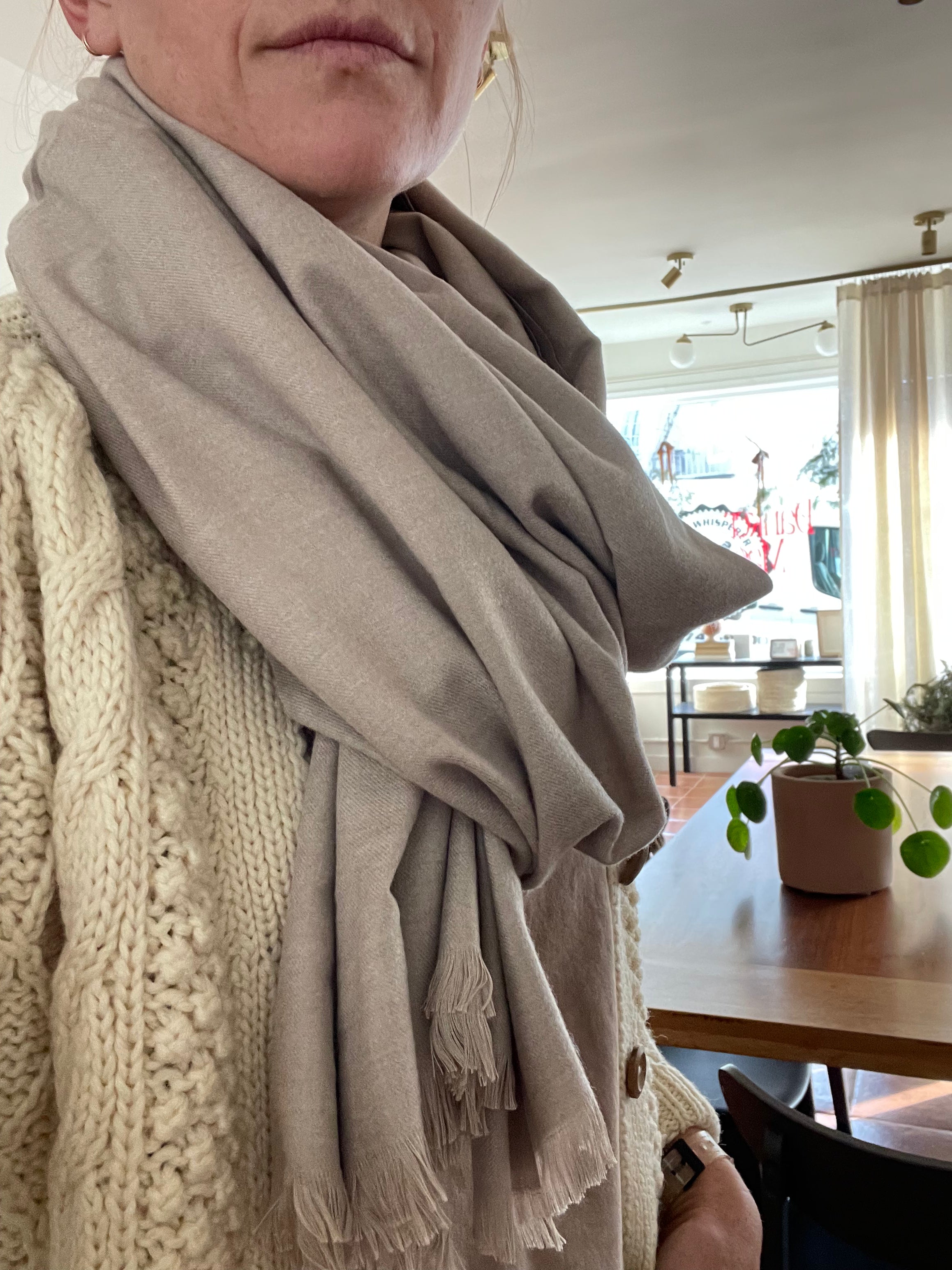 Oversized Pashmina Cashmere Stole - Beige