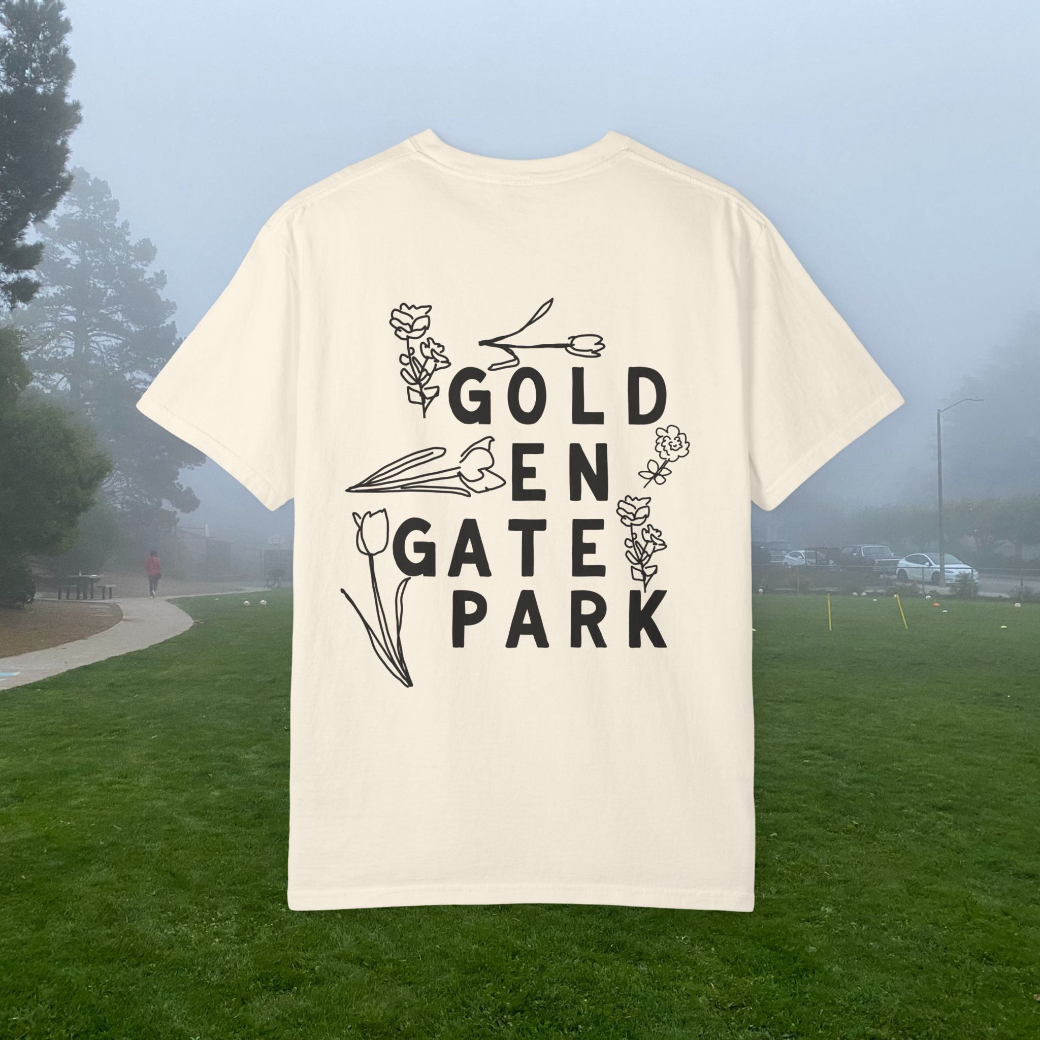 Golden Gate Park Sketch | Adult Unisex T-Shirt | Gold-en Gate Park Flowers