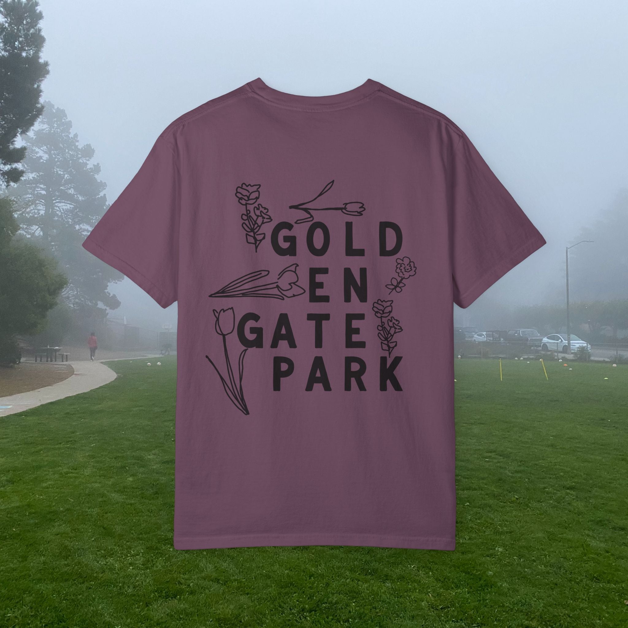 Golden Gate Park Sketch | Adult Unisex T-Shirt | Gold-en Gate Park Flowers