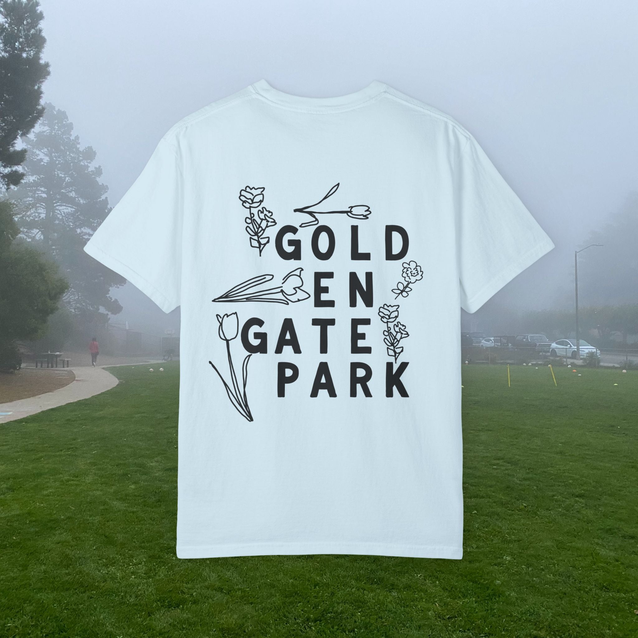 Golden Gate Park Sketch | Adult Unisex T-Shirt | Gold-en Gate Park Flowers