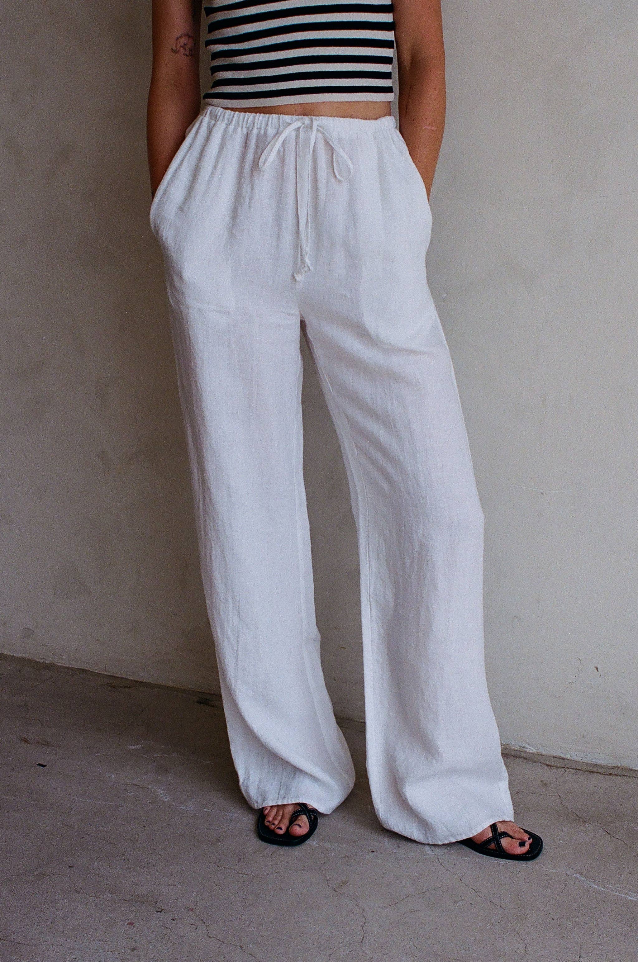 Woven 100% Linen Wide Leg Pants