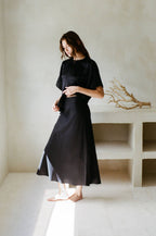 Woven 100% Silk Round Neck Short Sleeve Top