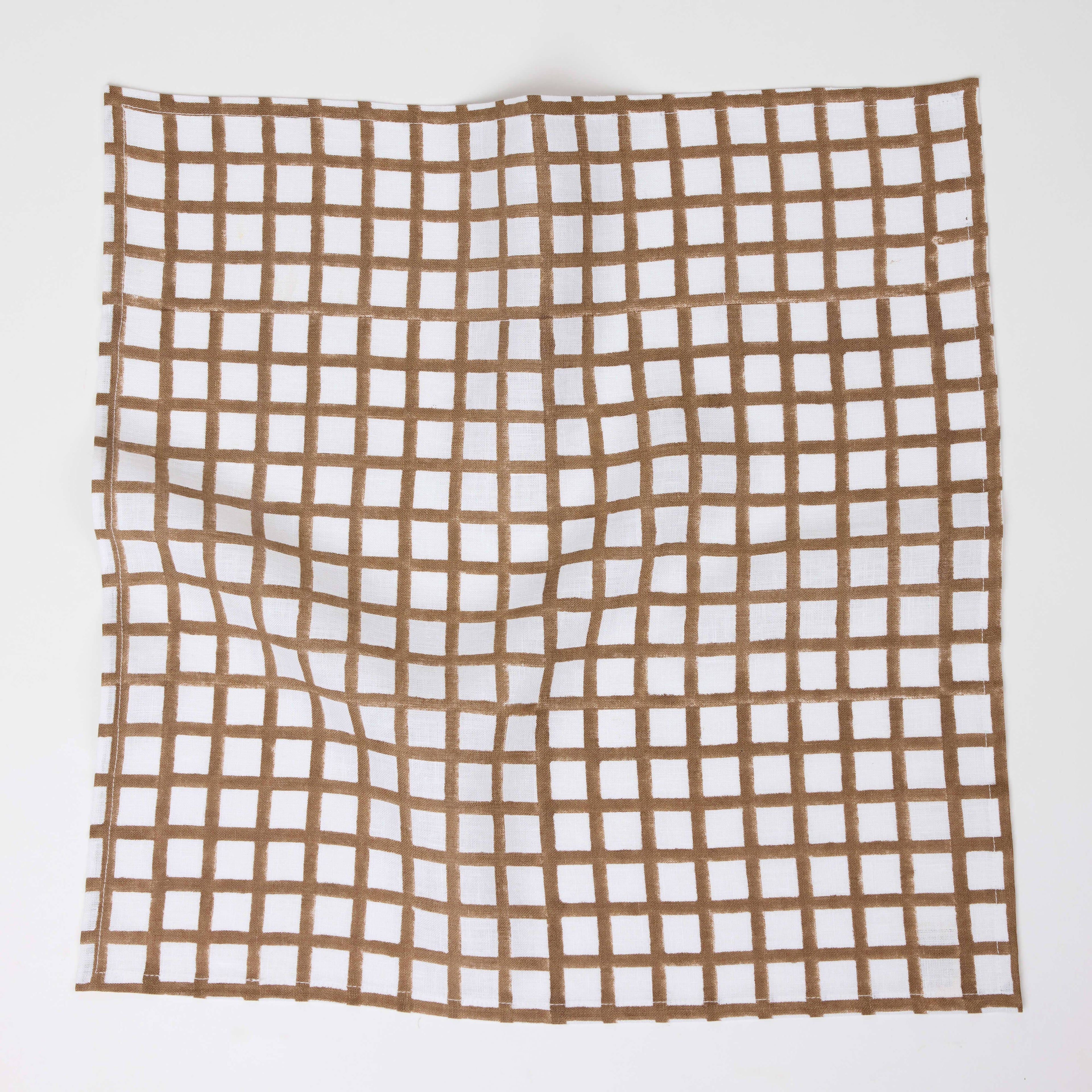 Hand Block Linen Napkin Set Graph Checks - Brown