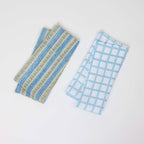 Hand Block Linen Napkin Set Graph Checks - Blue