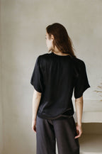 Woven 100% Silk Round Neck Short Sleeve Top