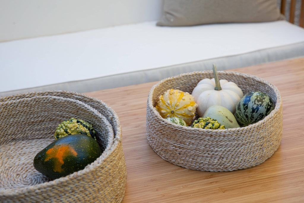 Round Tabletop Basket Trio, jute - natural