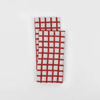 Hand Block Linen Napkin Set Graph Checks - Red