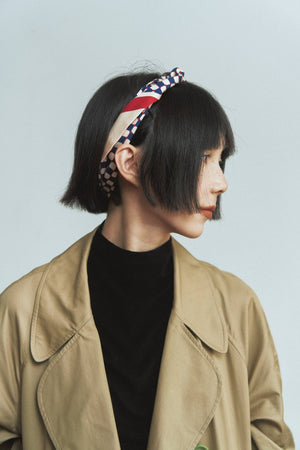 “Checkerboard” Silk Skinny Scarf - Blue