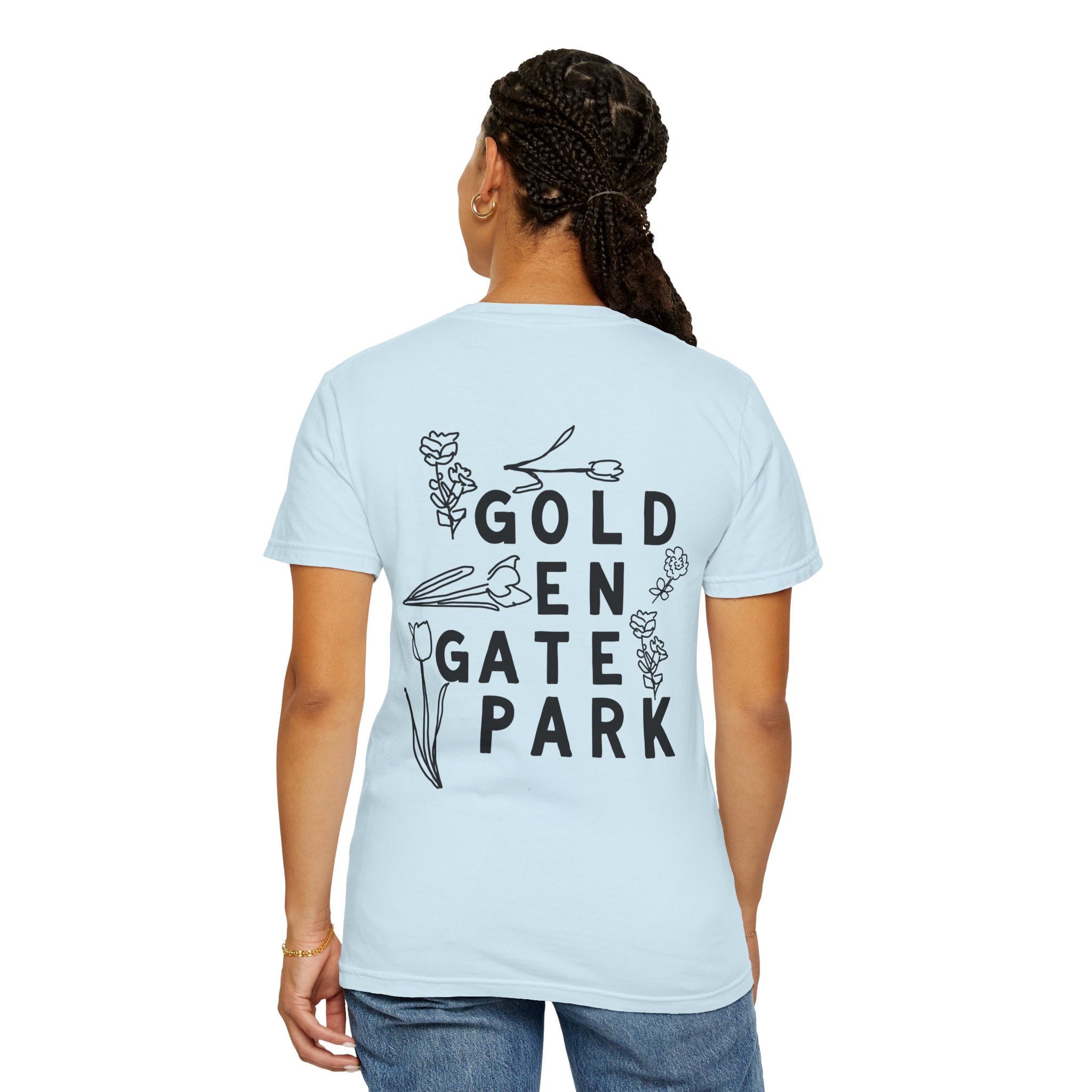 Golden Gate Park Sketch | Adult Unisex T-Shirt | Gold-en Gate Park Flowers