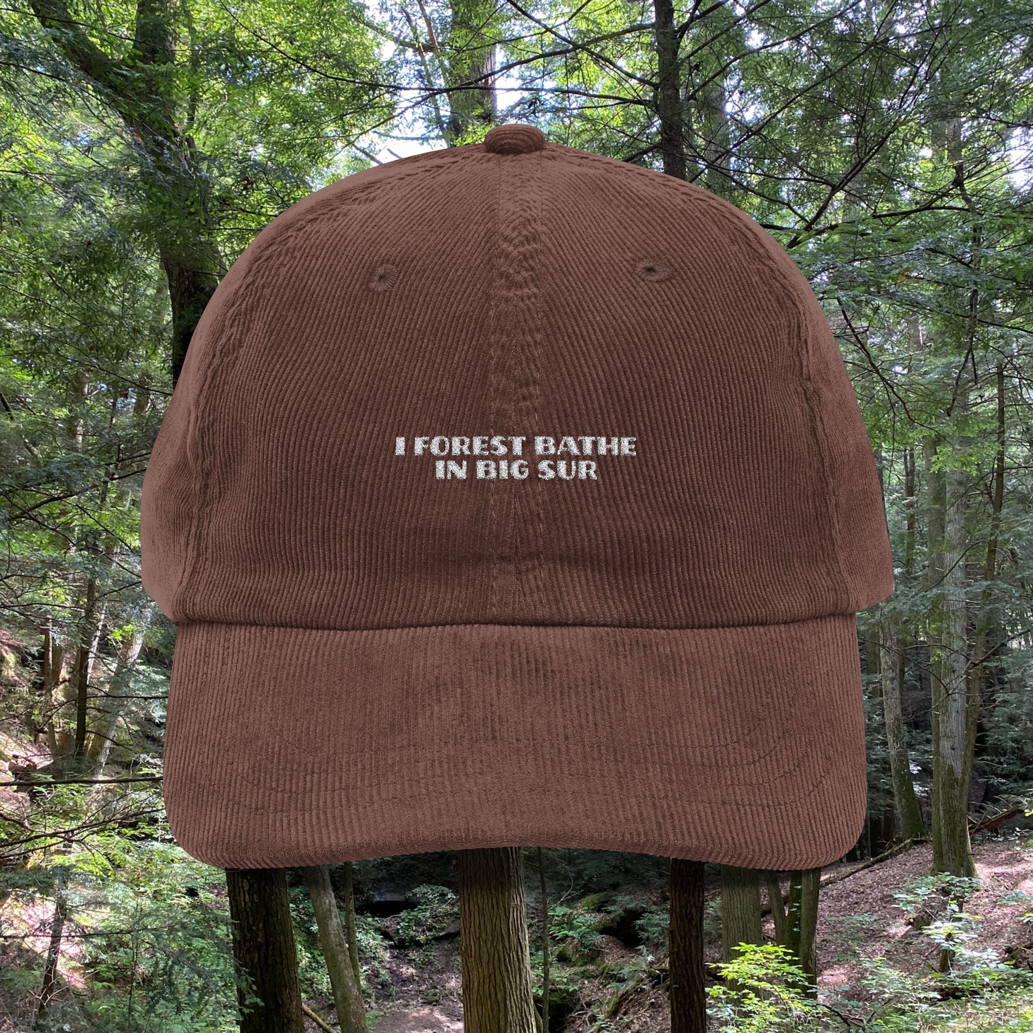 Big Sur | Corduroy Embroidered Hat | "I Forest Bathe in Big Sur"