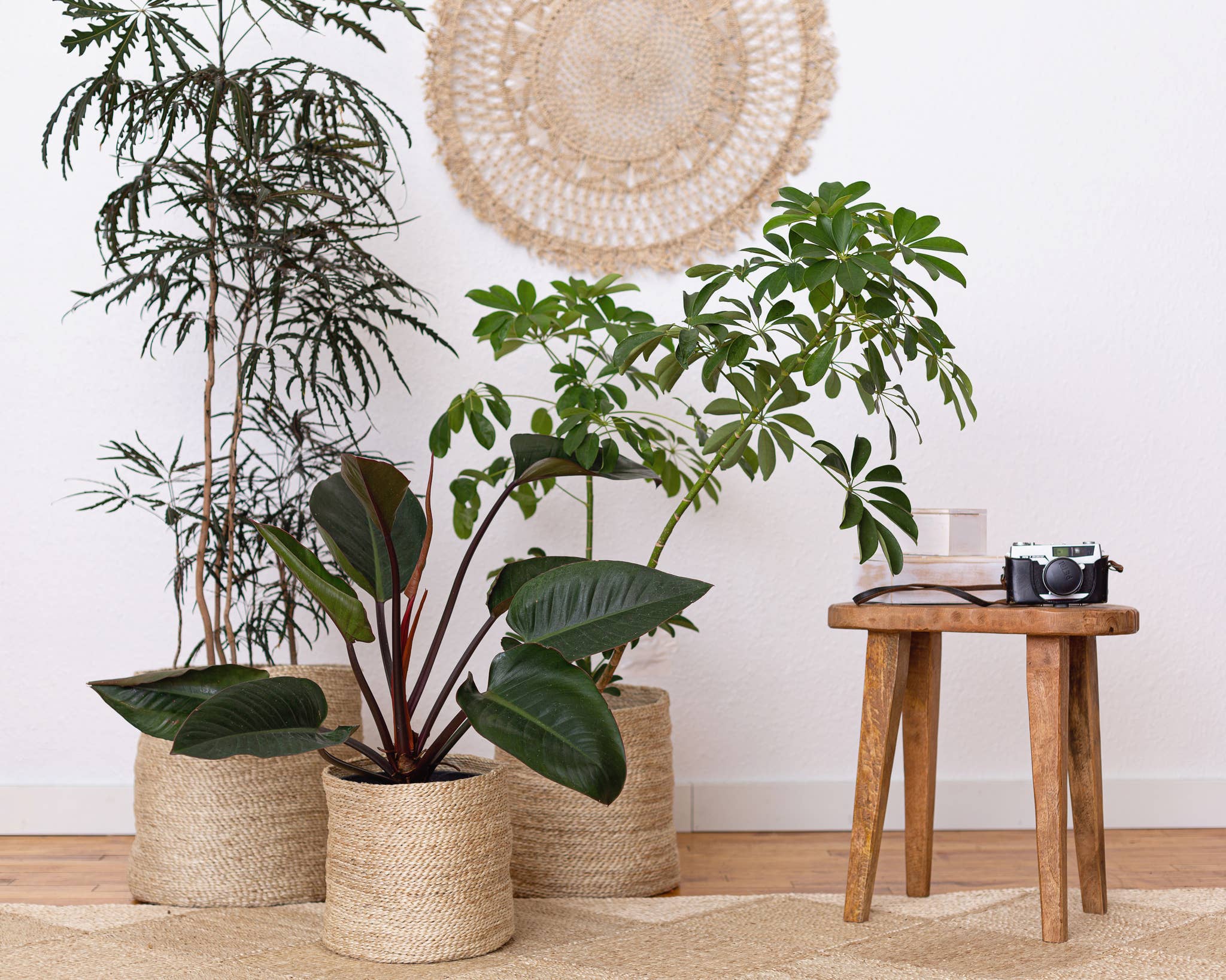 Tall Round Basket - natural jute