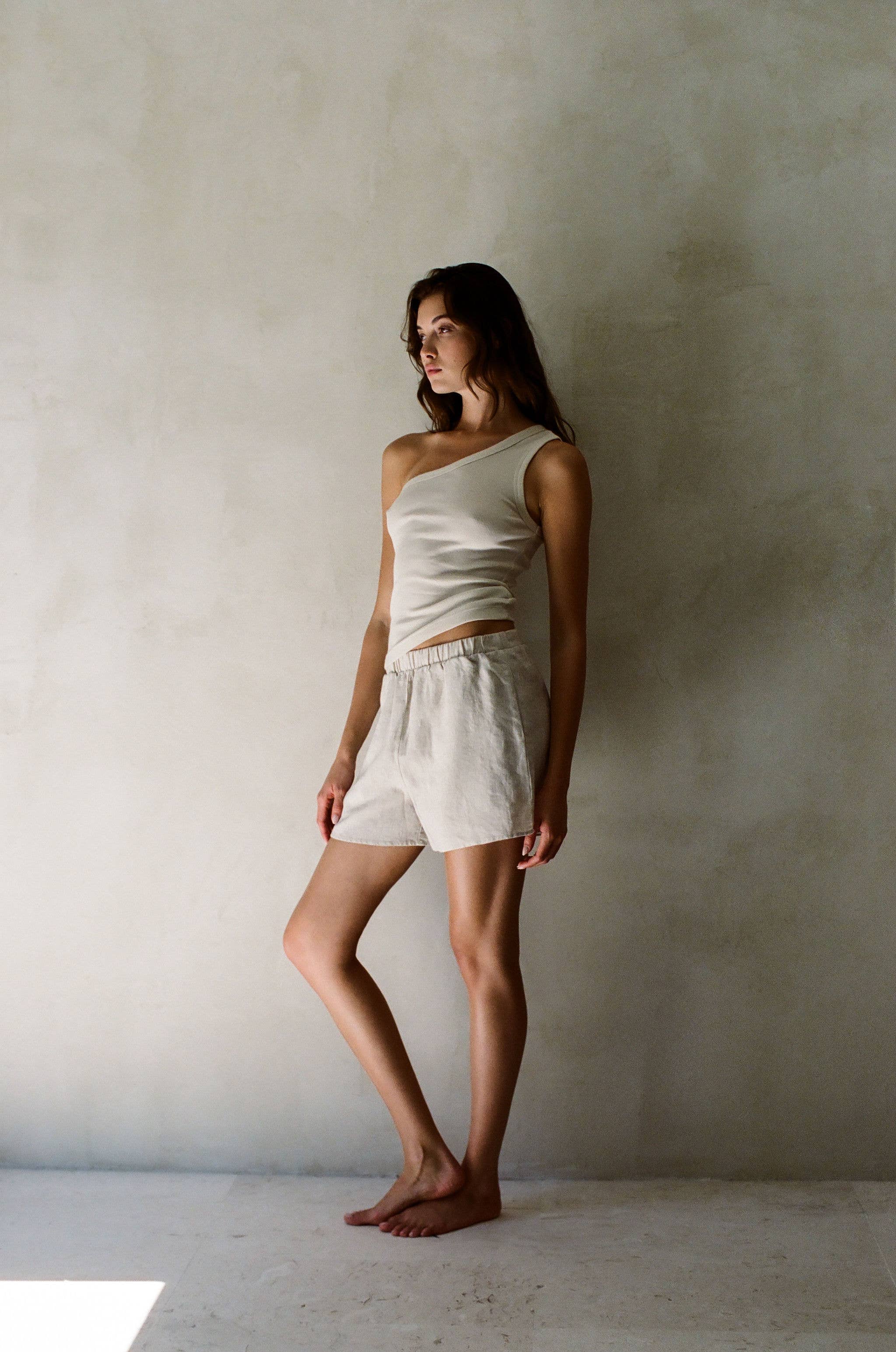 Woven 100% Linen Wide Leg Shorts With Pockets