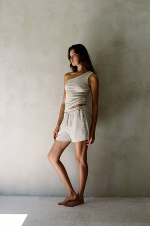 Woven 100% Linen Wide Leg Shorts With Pockets