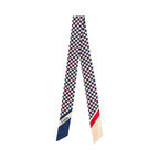 “Checkerboard” Silk Skinny Scarf - Blue