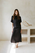 Woven 100% Silk Round Neck Short Sleeve Top