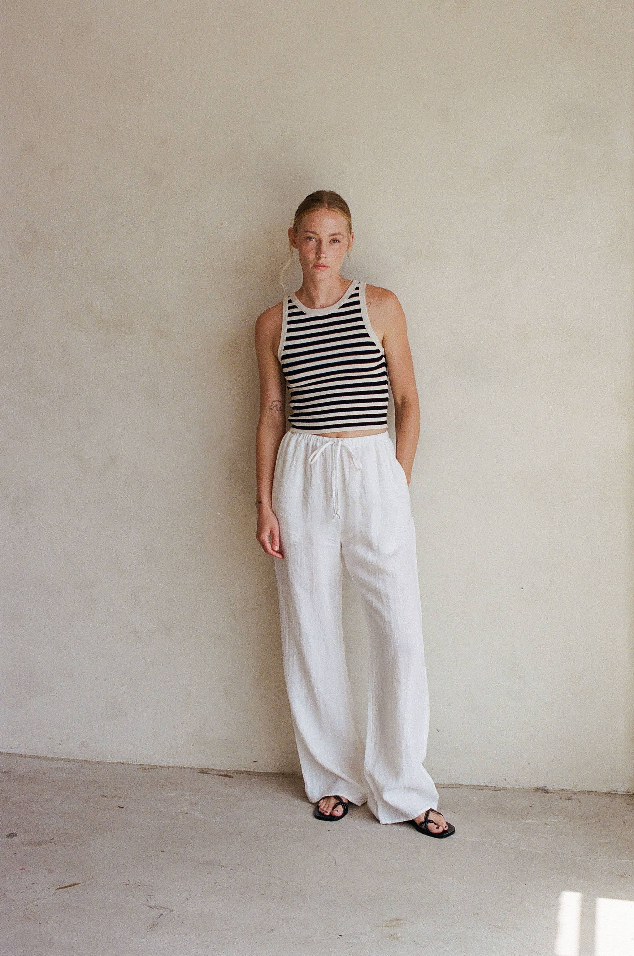 Woven 100% Linen Wide Leg Pants