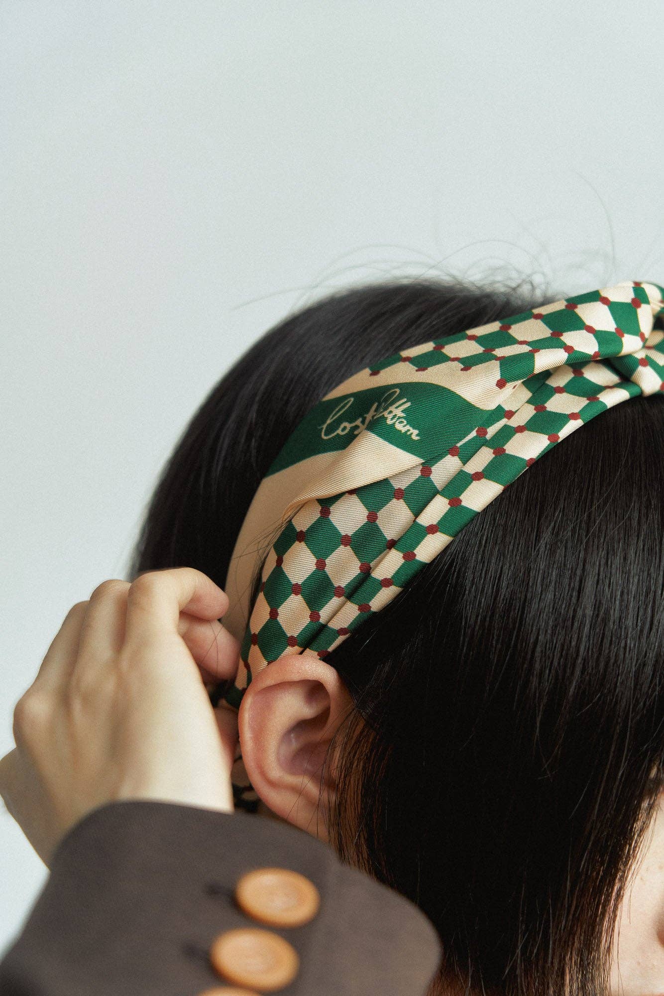 “Checkerboard” Silk Skinny Scarf - Green