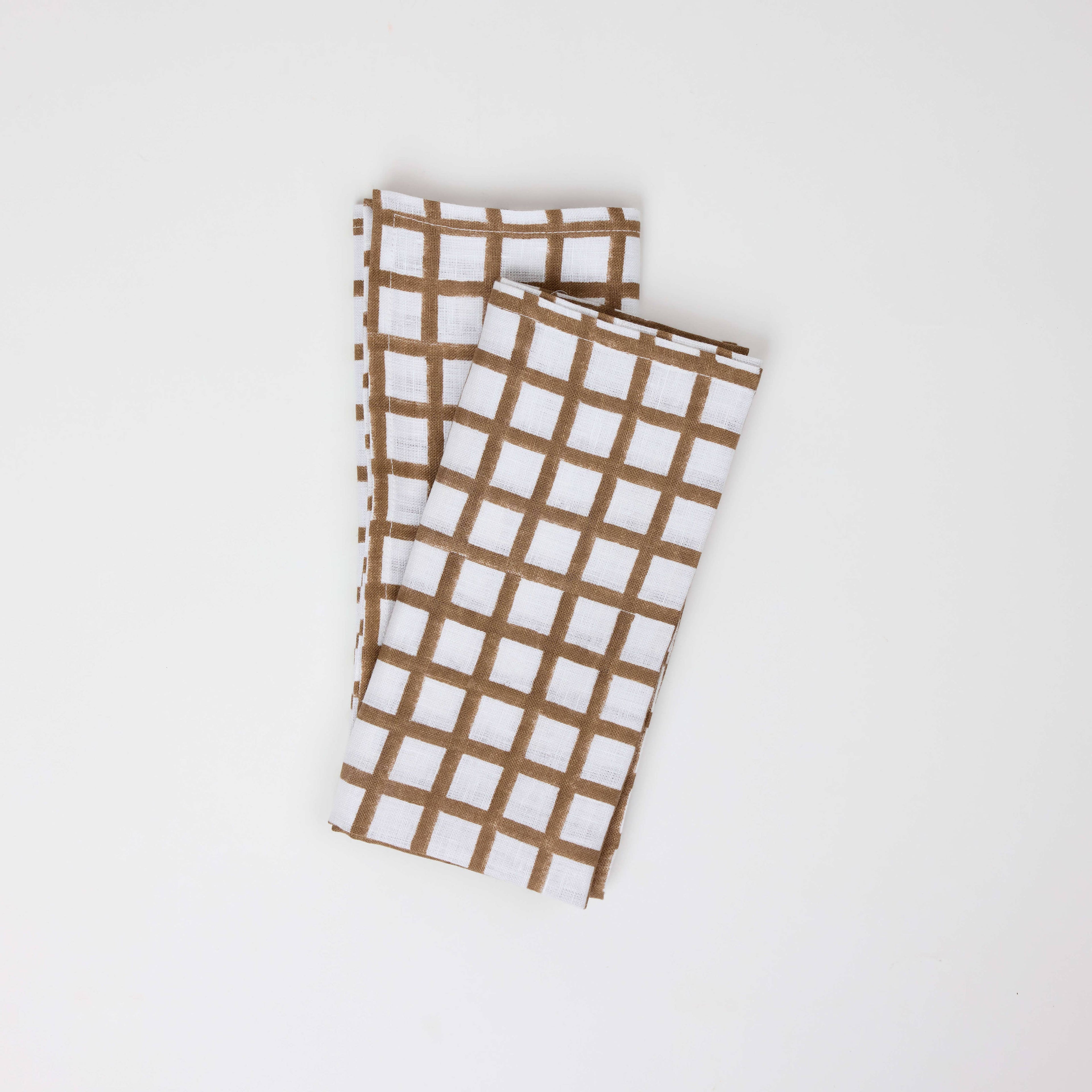 Hand Block Linen Napkin Set Graph Checks - Brown