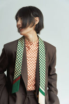 “Checkerboard” Silk Skinny Scarf - Green