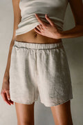 Woven 100% Linen Wide Leg Shorts With Pockets
