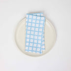 Hand Block Linen Napkin Set Graph Checks - Blue