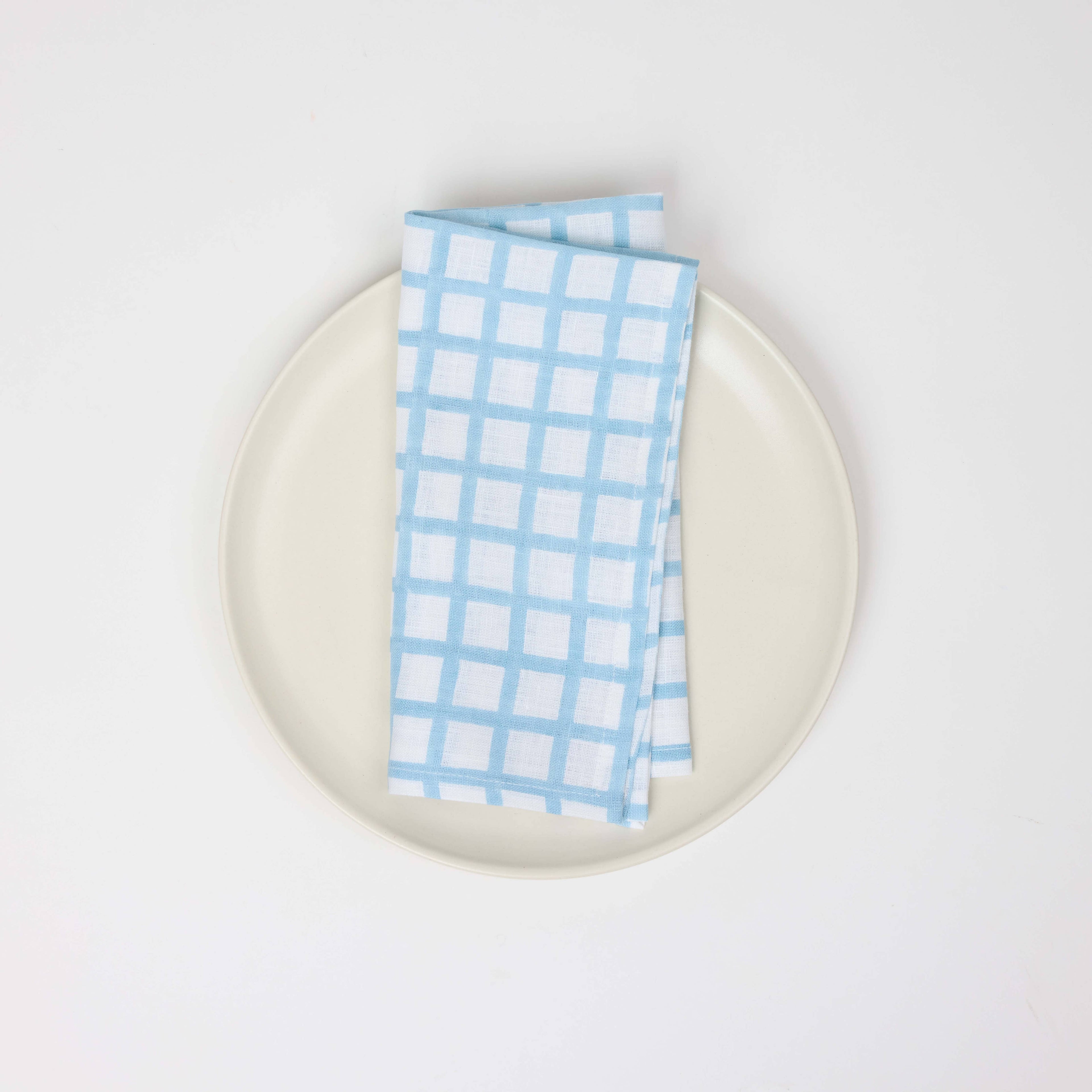 Hand Block Linen Napkin Set Graph Checks - Blue
