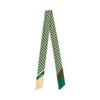 “Checkerboard” Silk Skinny Scarf - Green