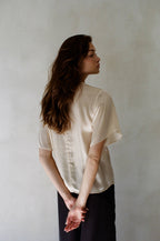 Woven 100% Silk Round Neck Short Sleeve Top