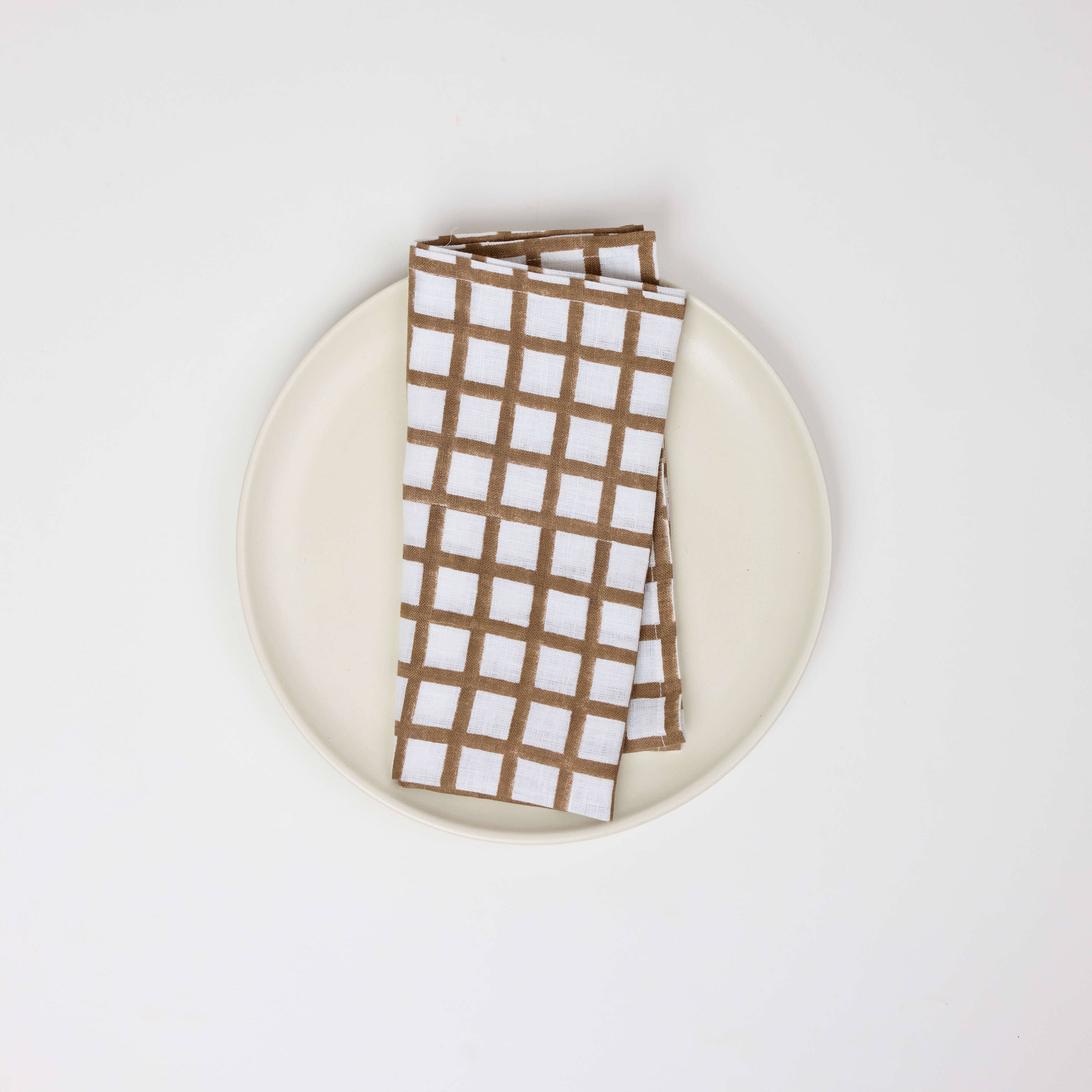 Hand Block Linen Napkin Set Graph Checks - Brown