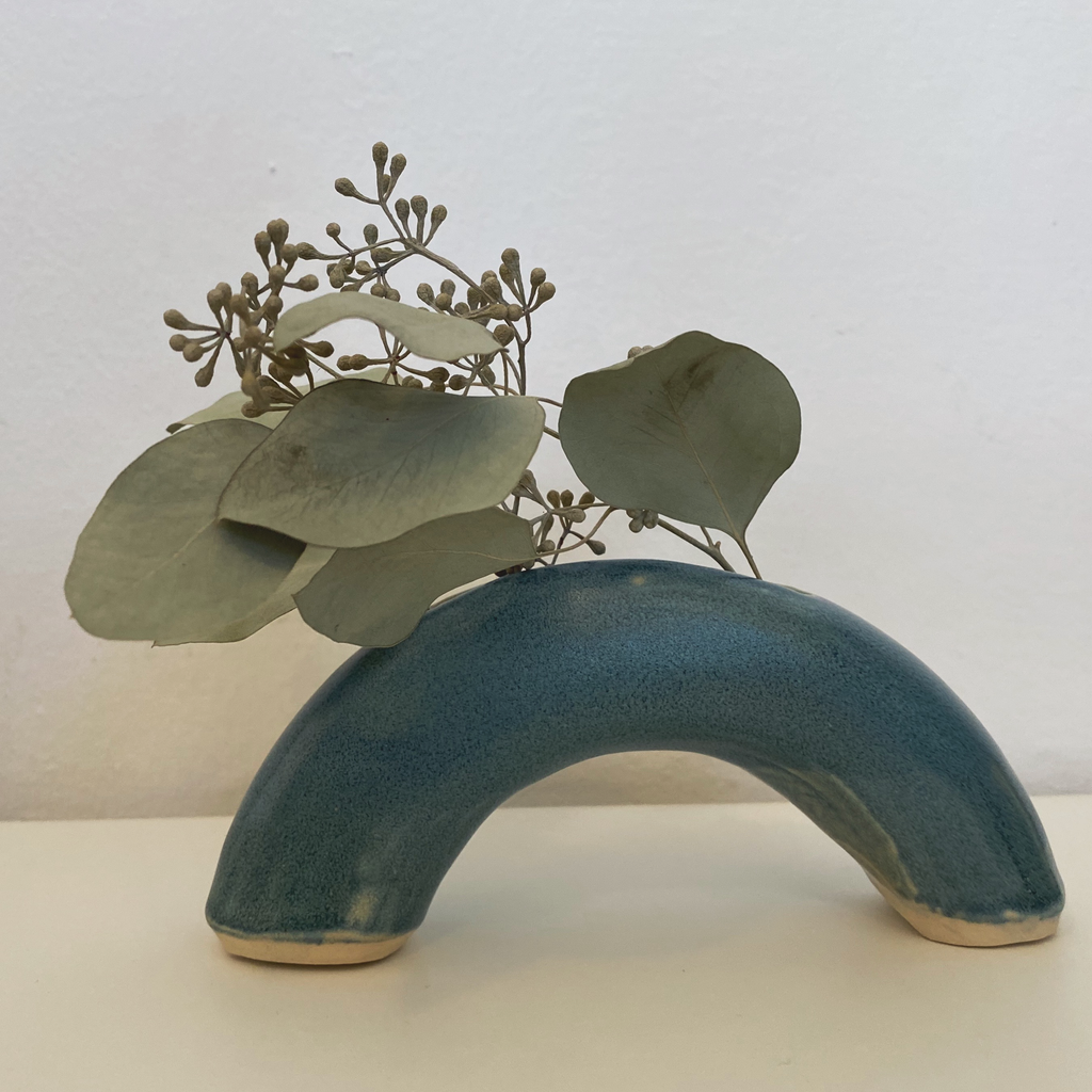 Ceramic Double Arch White and Teal Vase