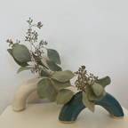 Ceramic Double Arch White and Teal Vase