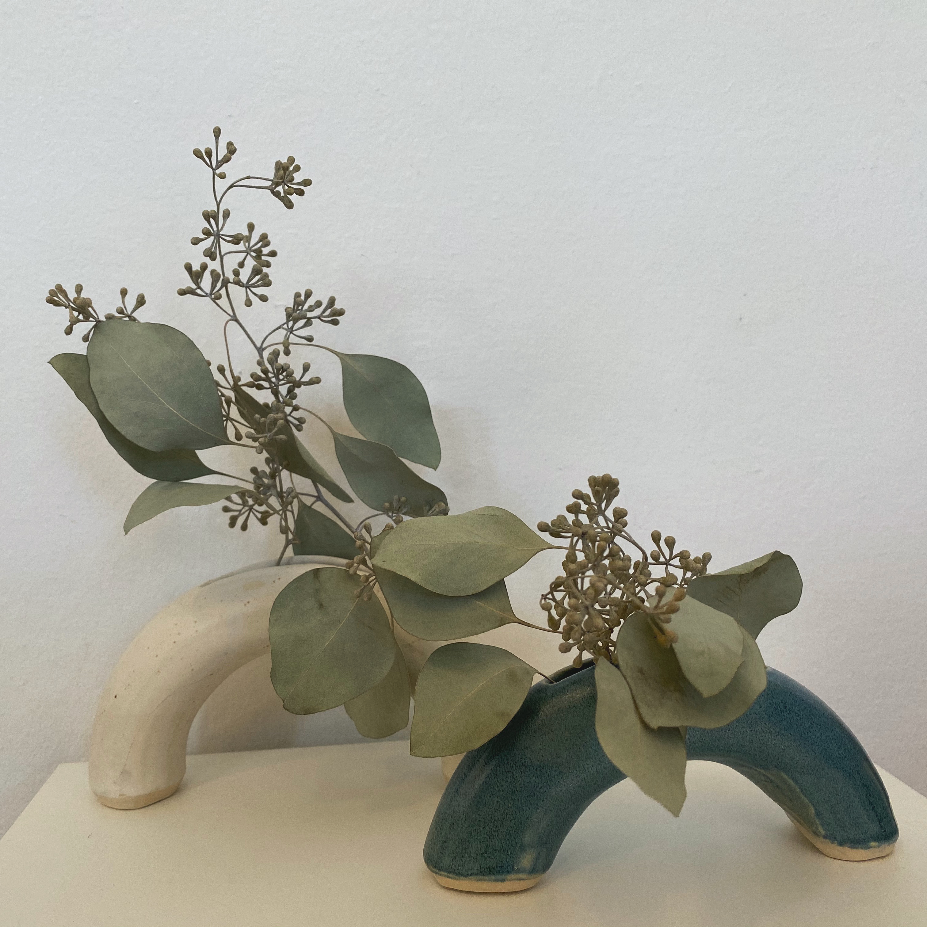 Ceramic Double Arch White and Teal Vase