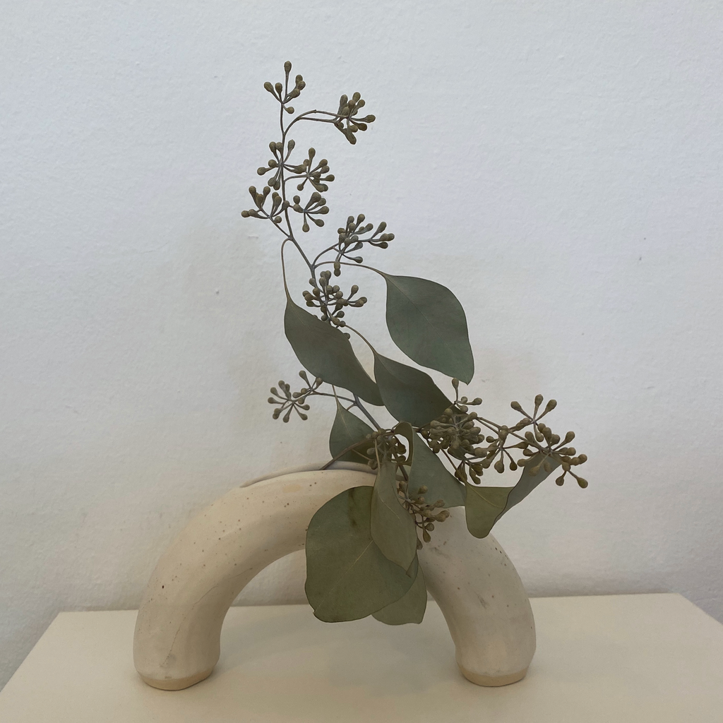 Ceramic Double Arch White and Teal Vase