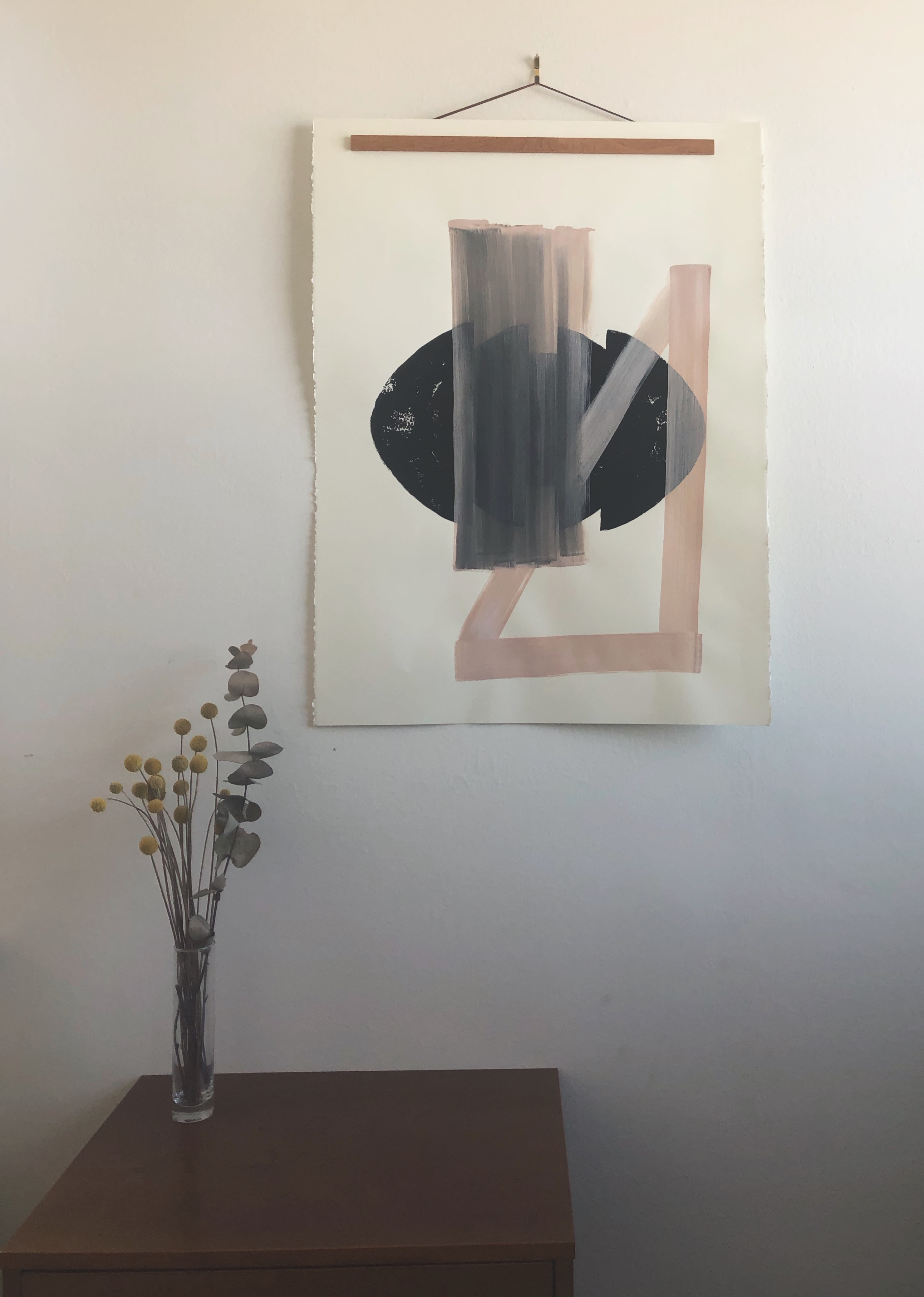 Block Print Artwork - "Black with Pink Swiped Overlay"