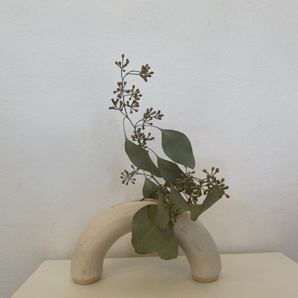 Ceramic Double Arch White and Teal Vase