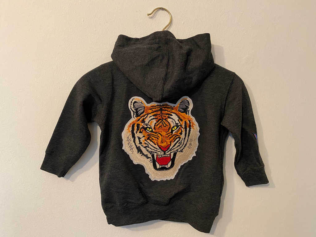 Tiger - Kids Patch Hooded Sweatshirt - Dark Grey