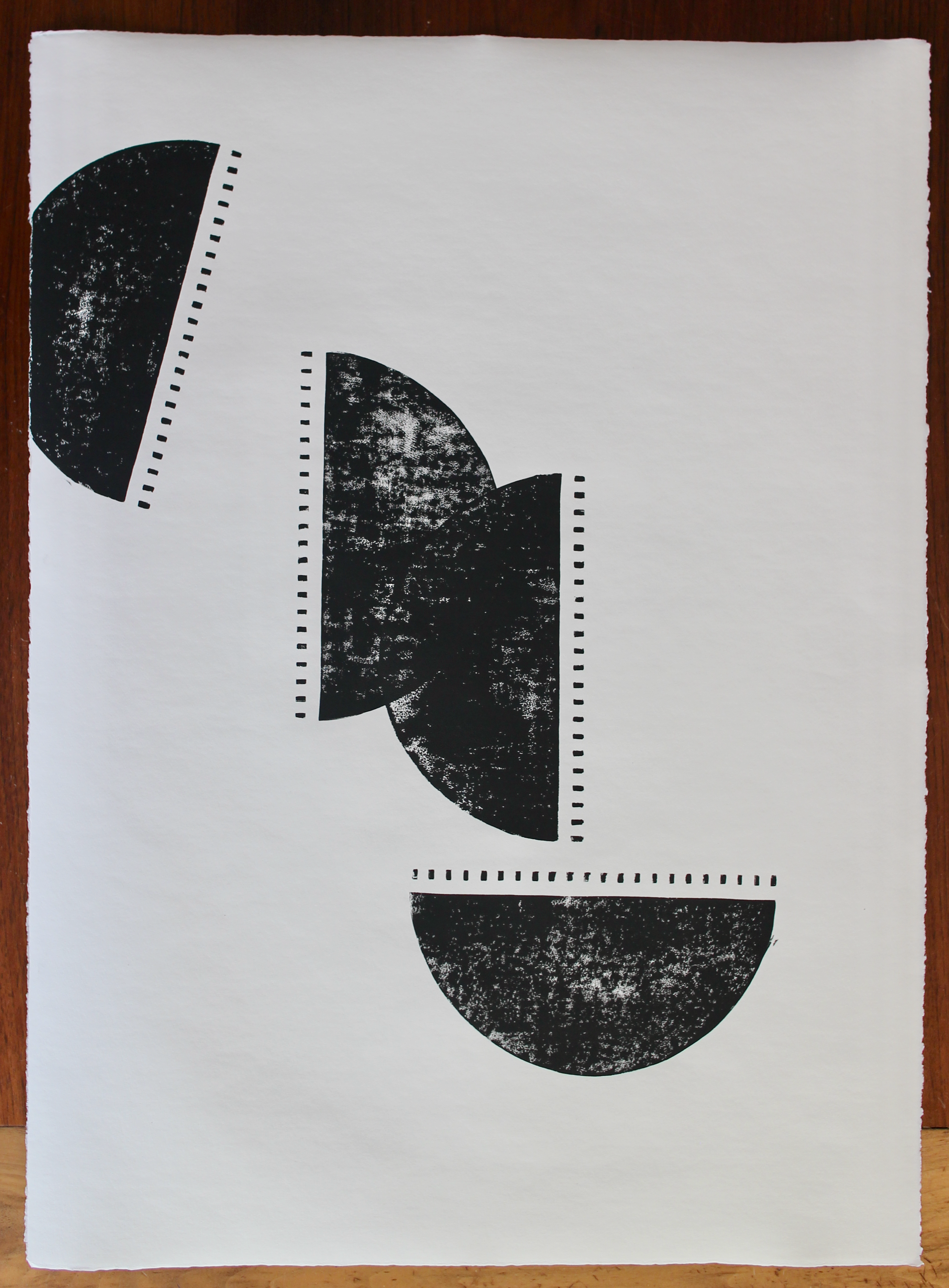 Block Print Artwork - "Series of Four Half Circles with Dots"