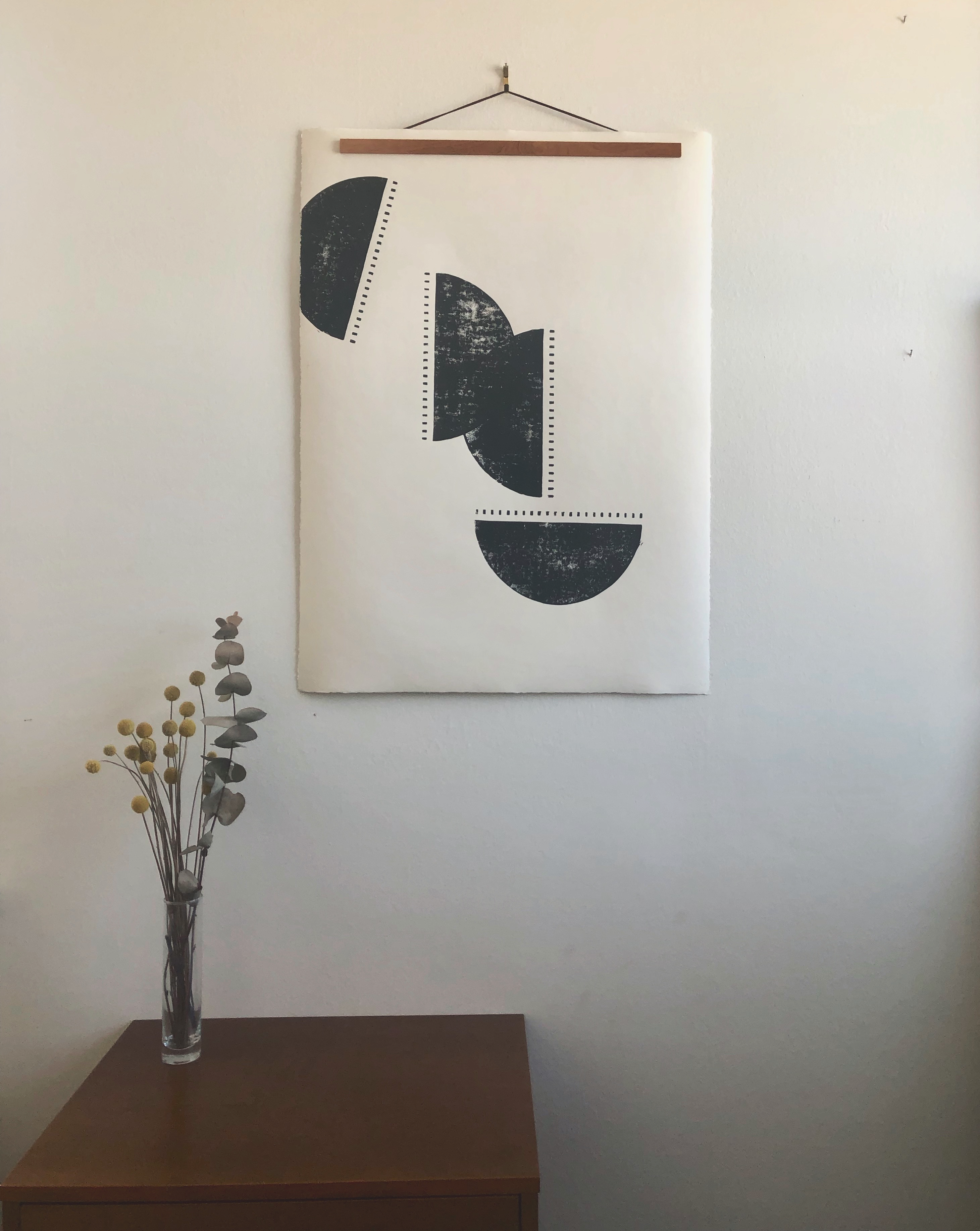 Block Print Artwork - "Series of Four Half Circles with Dots"
