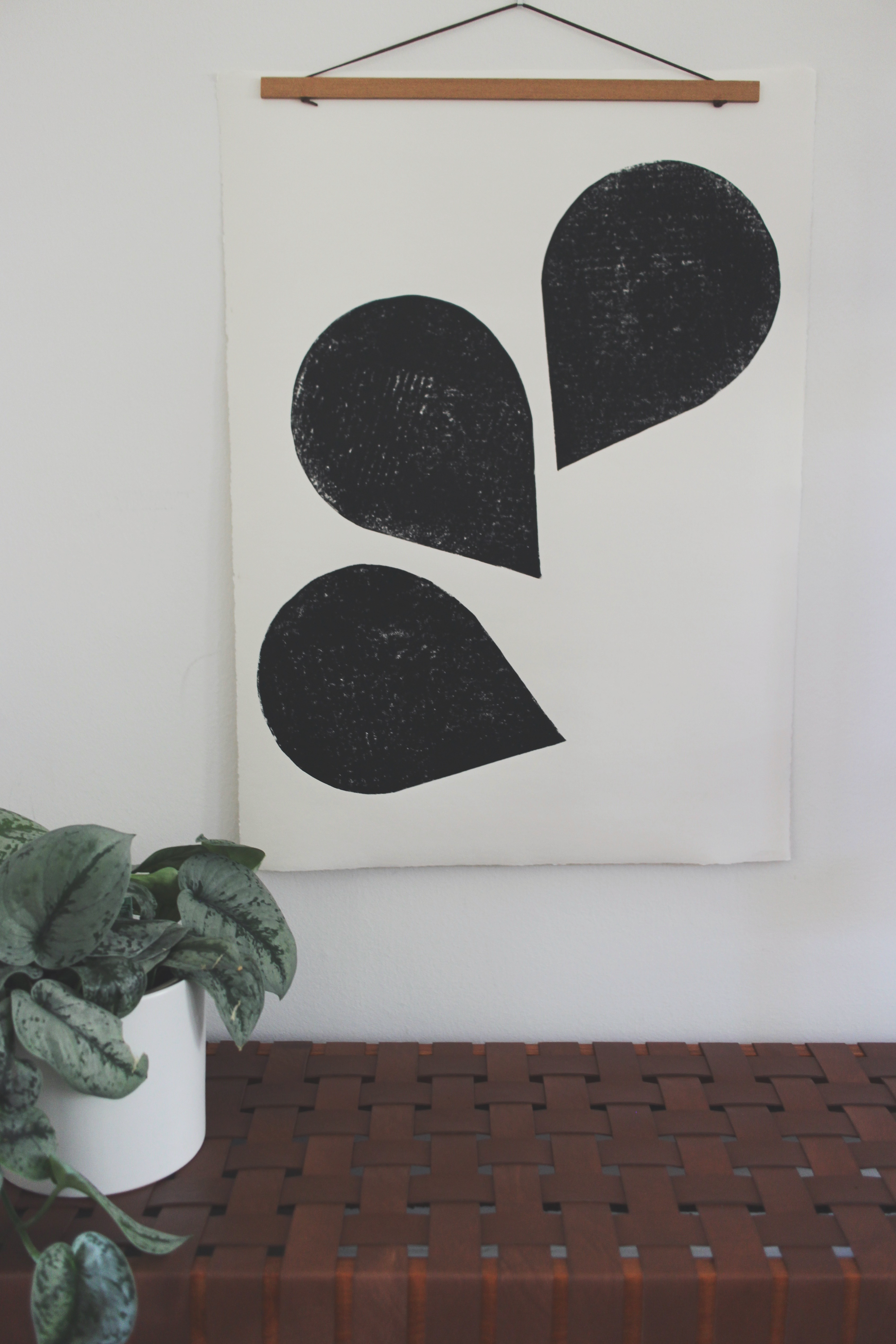 Block Print Artwork - "Series of Three Falling Petals"
