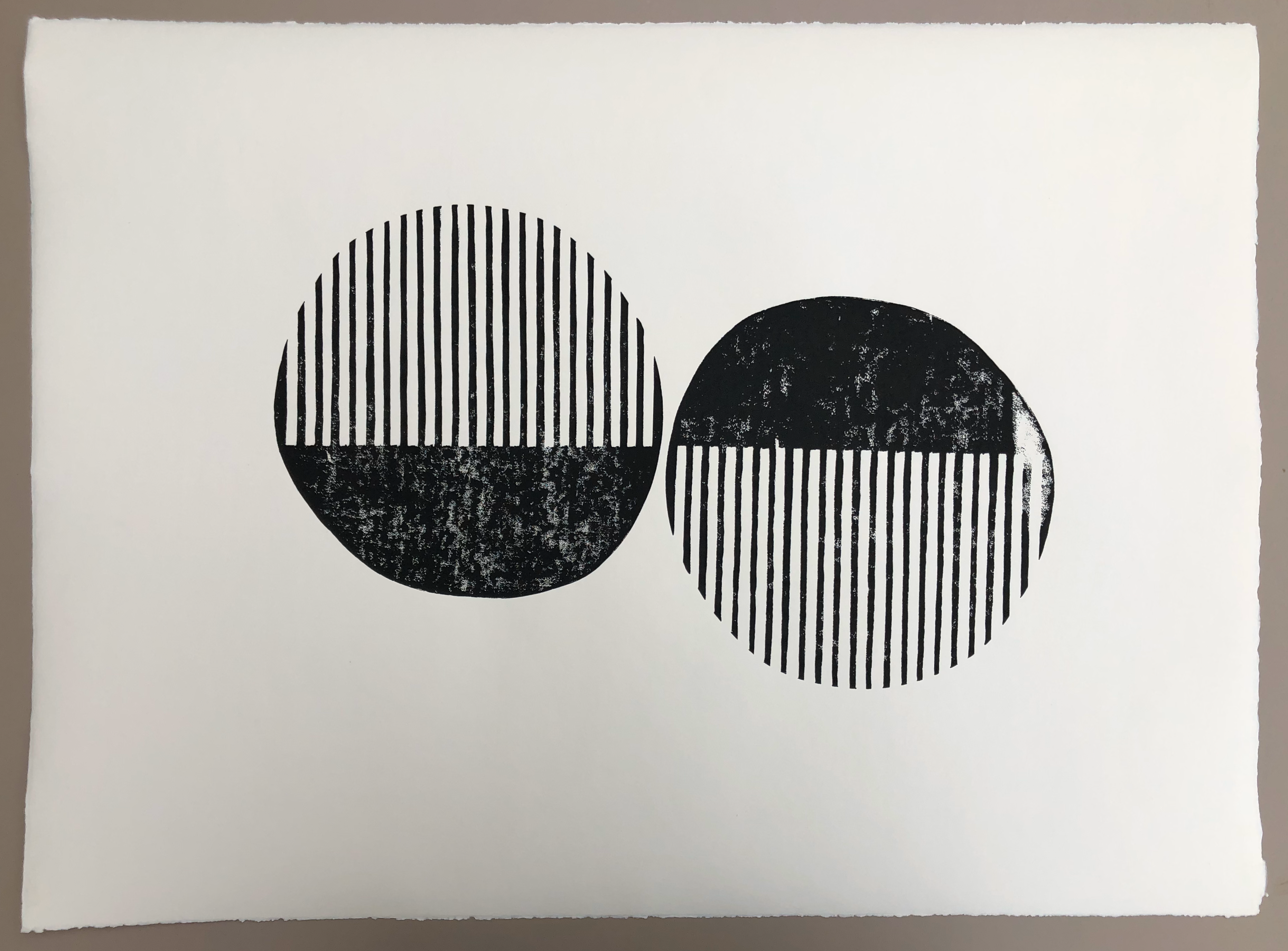 Block Print Artwork - "Two Half Open Circles - Black"