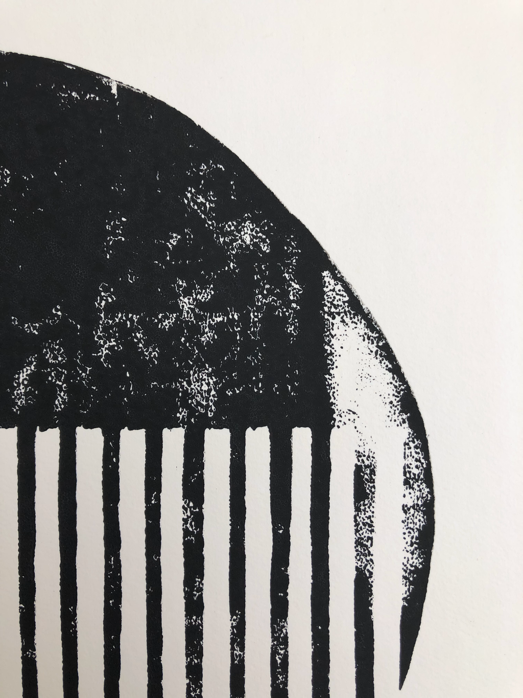 Block Print Artwork - "Two Half Open Circles - Black"