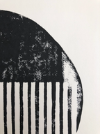 Block Print Artwork - "Two Half Open Circles - Black"