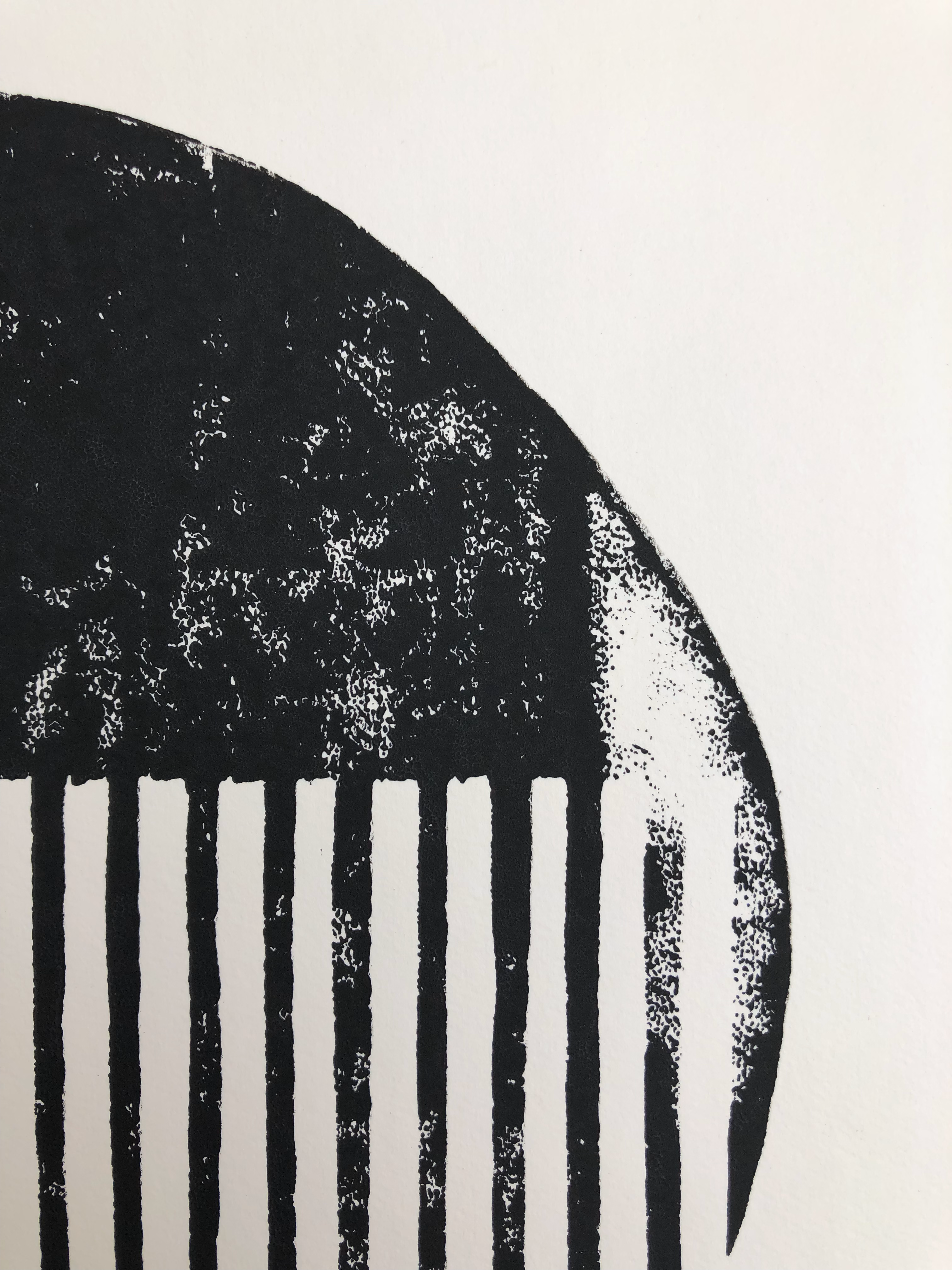 Block Print Artwork - "Two Half Open Circles - Black"