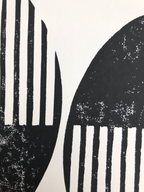 Block Print Artwork - "Two Half Open Circles - Black"