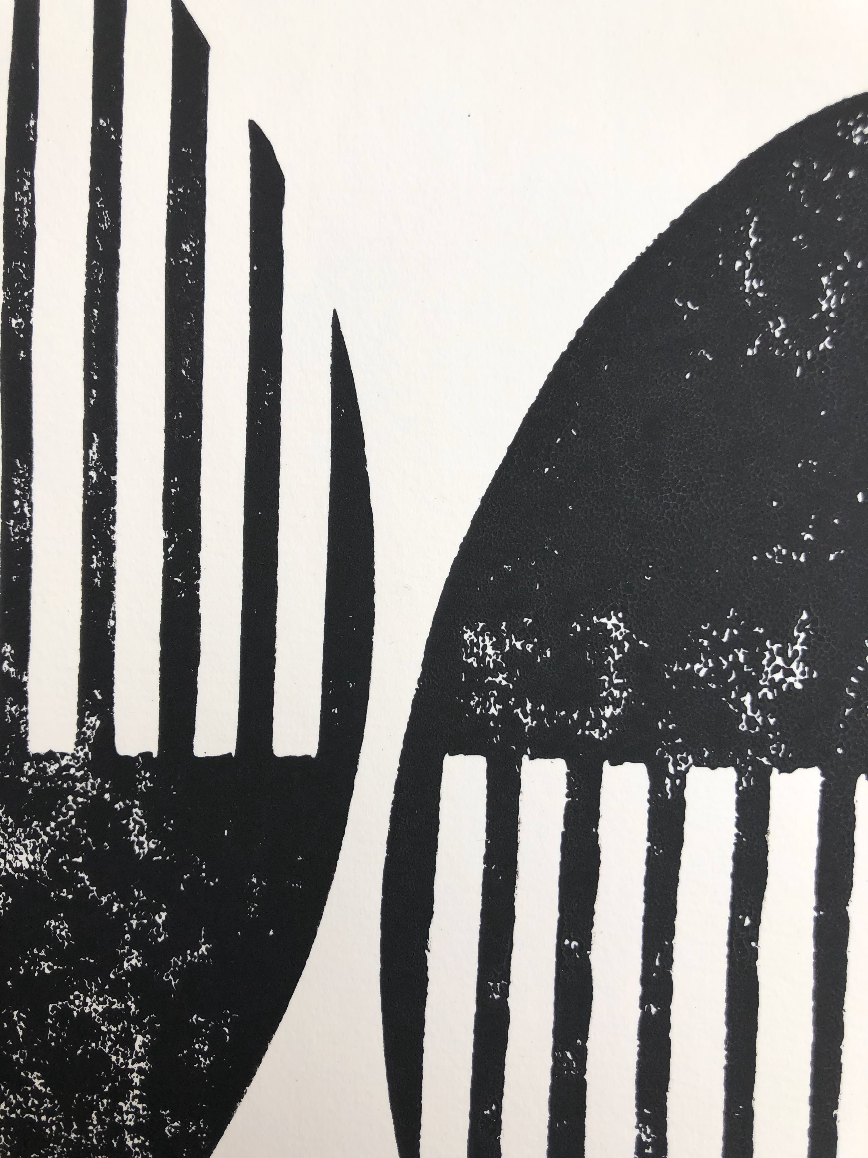 Block Print Artwork - "Two Half Open Circles - Black"