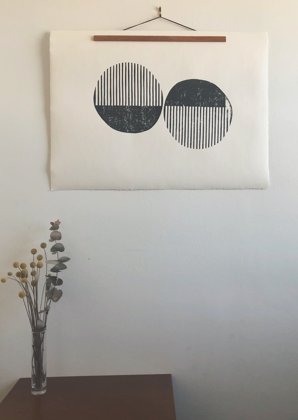 Block Print Artwork - "Two Half Open Circles - Black"