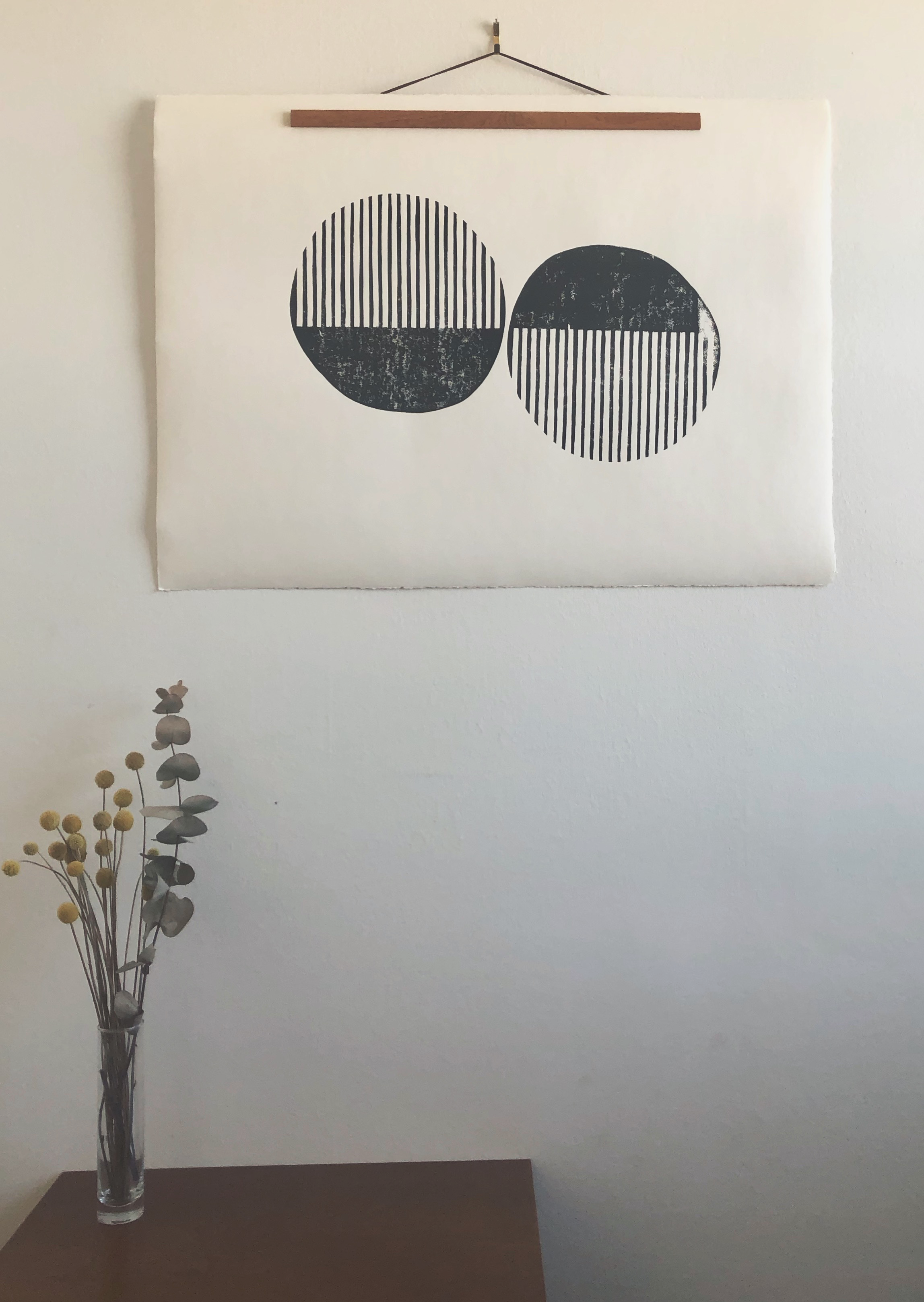 Block Print Artwork - "Two Half Open Circles - Black"