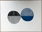 Block Print Artwork - "Two Half Open Circles - Royal Blue and Black"