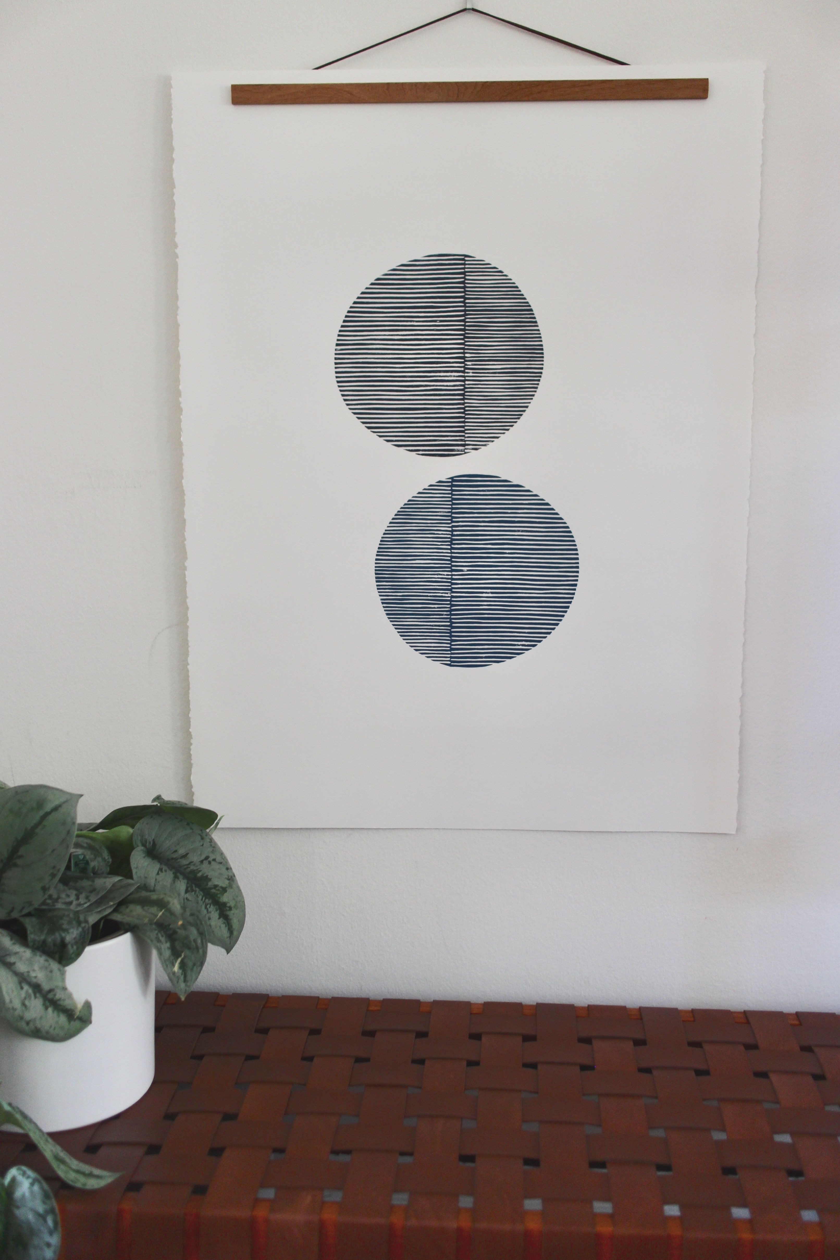 Block Print Artwork  - "Two Open Circles Marine and Navy Blue"